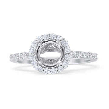 14K White Gold 0.42ct Round Halo Semi Mount Diamond Ring Wholesale